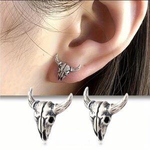 Silver Bull Skull Earrings